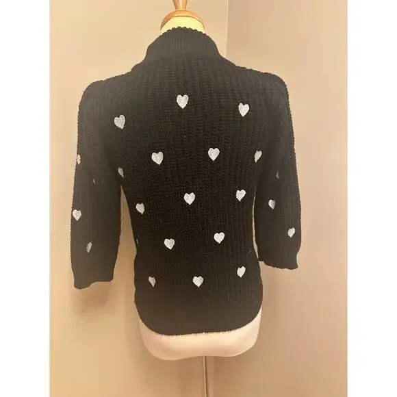 Anthropologie Hearts Mock Neck Sweater Tee Black/White Sz XS - Picture 4 of 7